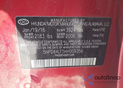 2017 Hyundai Elantra Se z USA, uszkodzony, nr VIN 5NPD84LF5HH009356